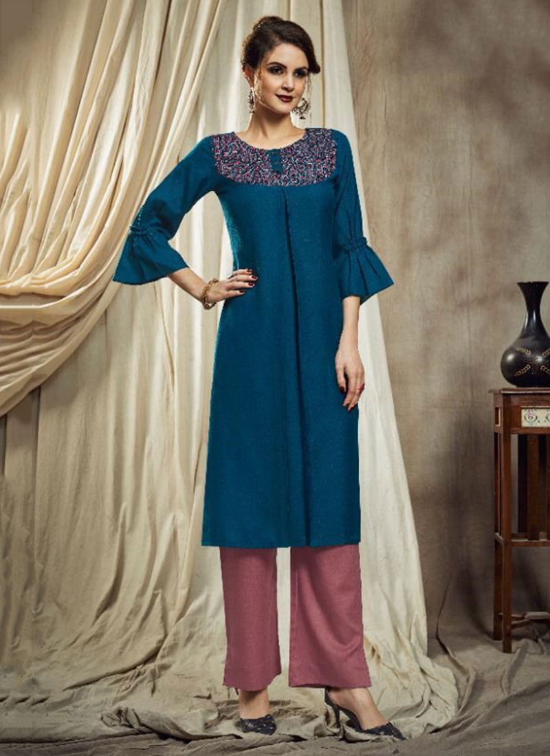 Nitu Cotton Slub Designer Embroidered Kurti With New Cotton With Pattern Pant Collection 2001-2006